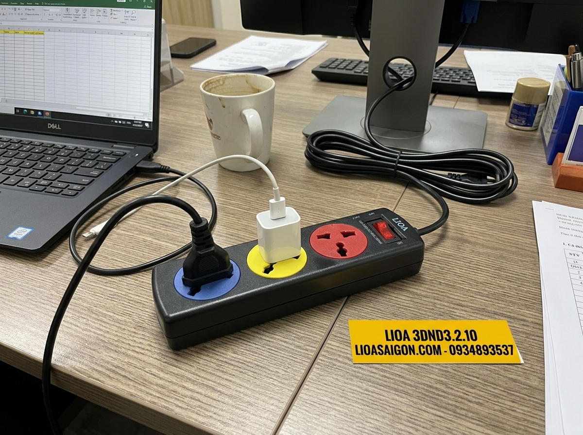 Ổ Cắm LiOA 3DND3.2.10 - 3 Lỗ Đa Năng - 3 Mét - 2200W